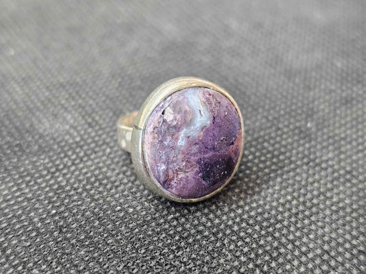 Custom Utah Tiffany Stone Silver Ring, Size 5.5 Handcrafted Round Statement Ring