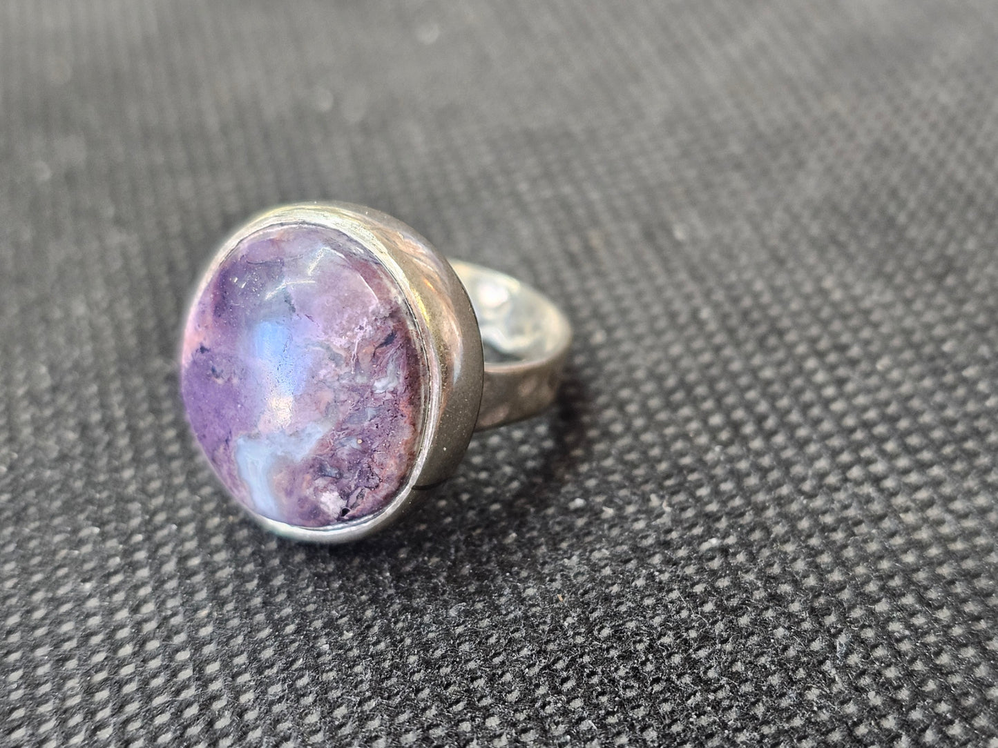Custom Utah Tiffany Stone Silver Ring, Size 5.5 Handcrafted Round Statement Ring