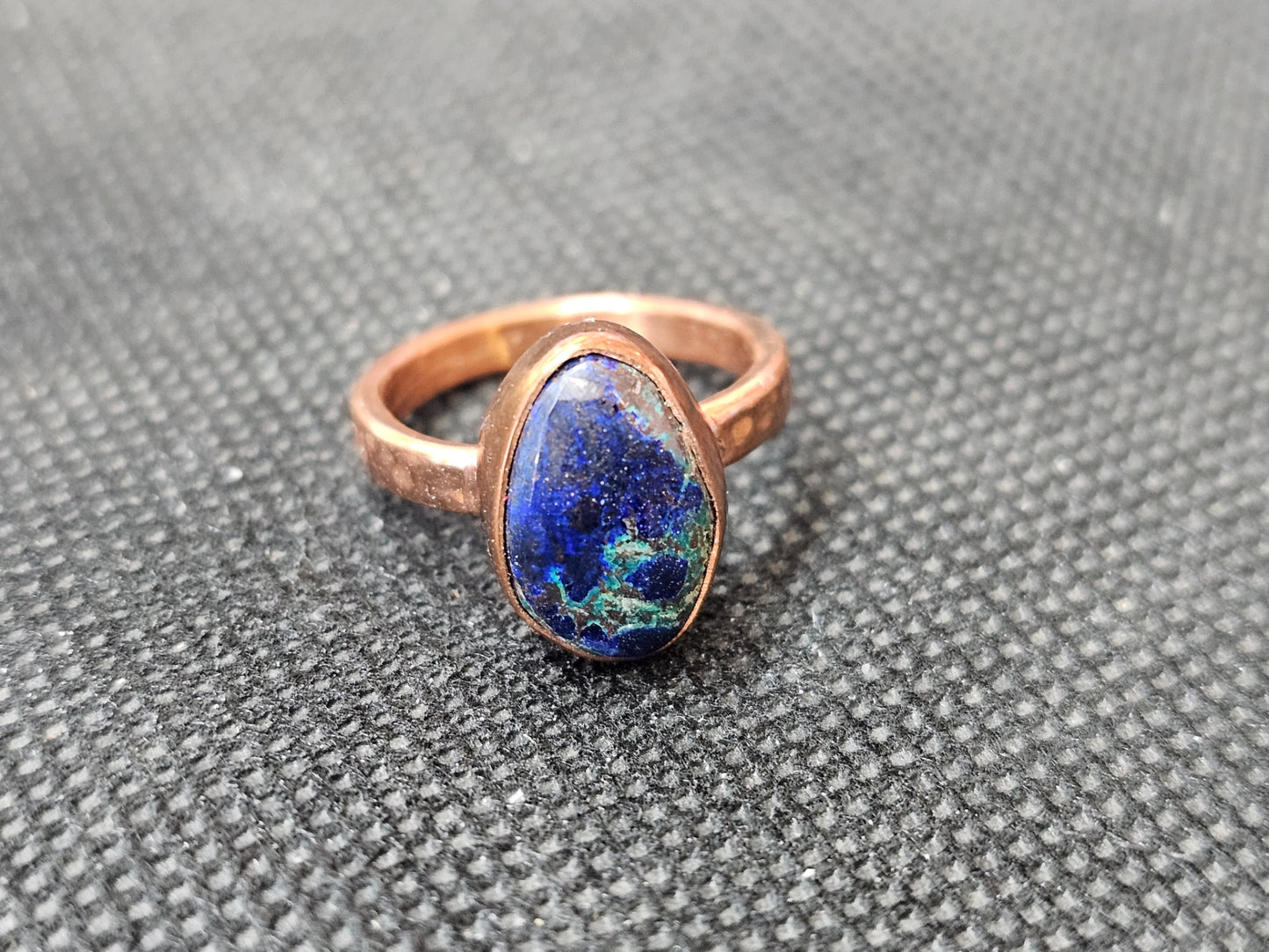 Custom Azurite Malachite Copper Ring, Size 6 Handcrafted Teardrop Statement Ring