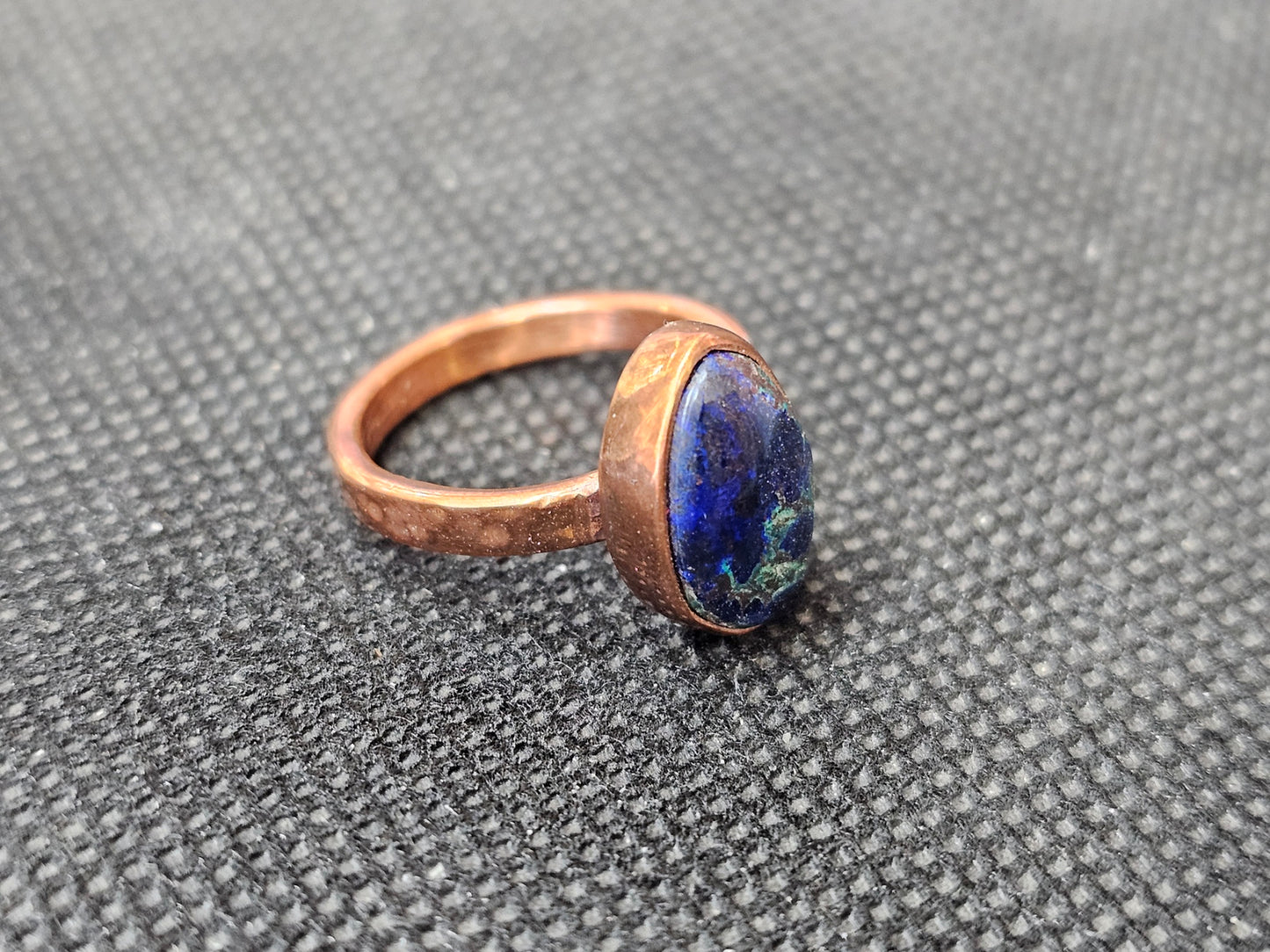 Custom Azurite Malachite Copper Ring, Size 6 Handcrafted Teardrop Statement Ring