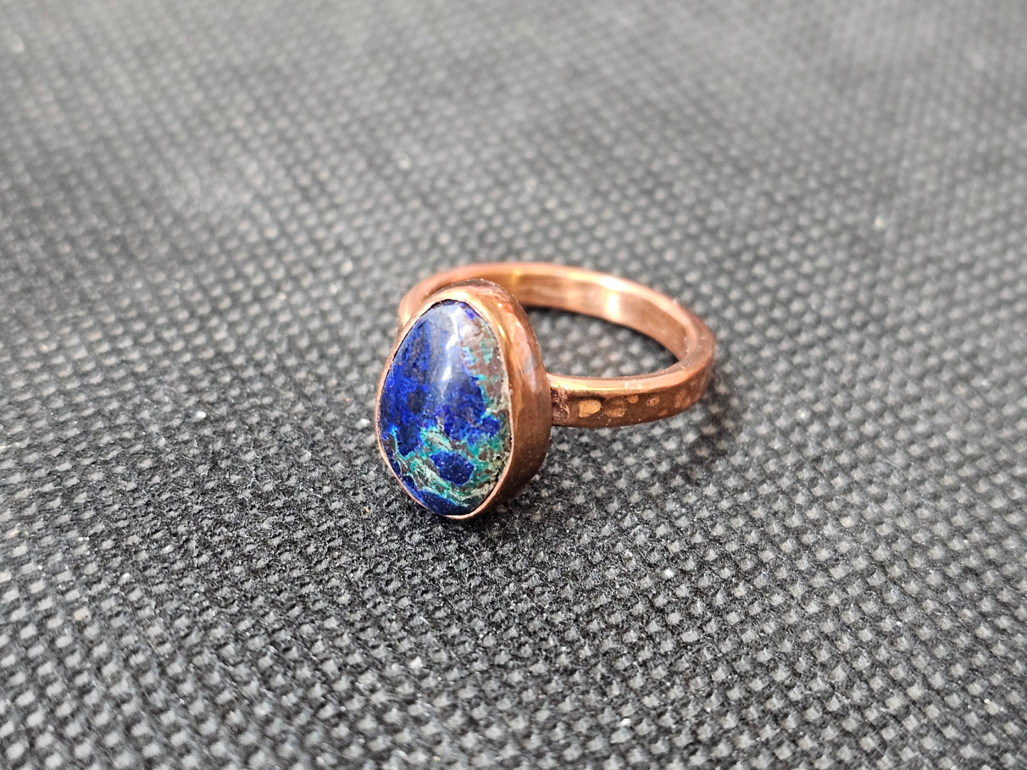Custom Azurite Malachite Copper Ring, Size 6 Handcrafted Teardrop Statement Ring