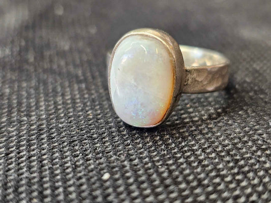 Handmade Silver Lightning Ridge Opal Ring size 8