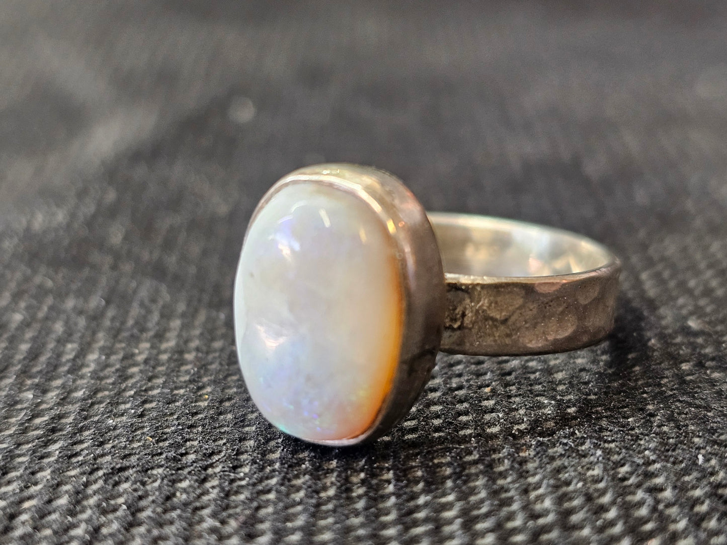 Handmade Silver Lightning Ridge Opal Ring size 8