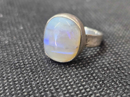 Handcrafted Silver Australian Lightning Ridge Opal Ring (Size 7)