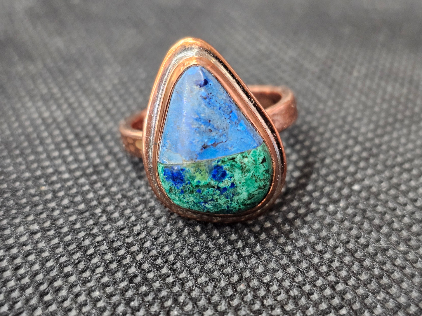 Handmade Copper Azurite Malachite Ring - Size 8 Teardrop Gemstone Ring