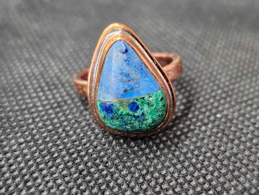 Handmade Copper Azurite Malachite Ring - Size 8 Teardrop Gemstone Ring