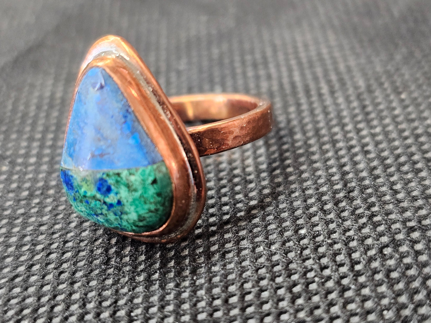 Handmade Copper Azurite Malachite Ring - Size 8 Teardrop Gemstone Ring
