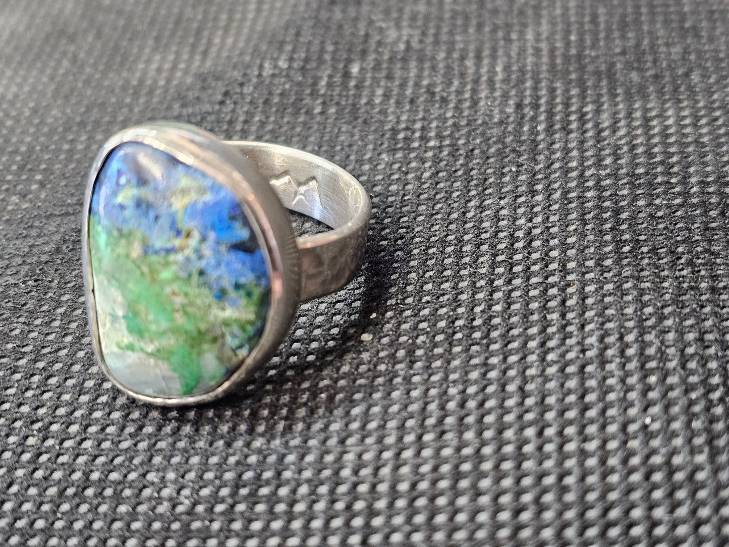 Handmade Silver Azurite Malachite Ring - Size 8 Sterling Silver Gemstone Ring
