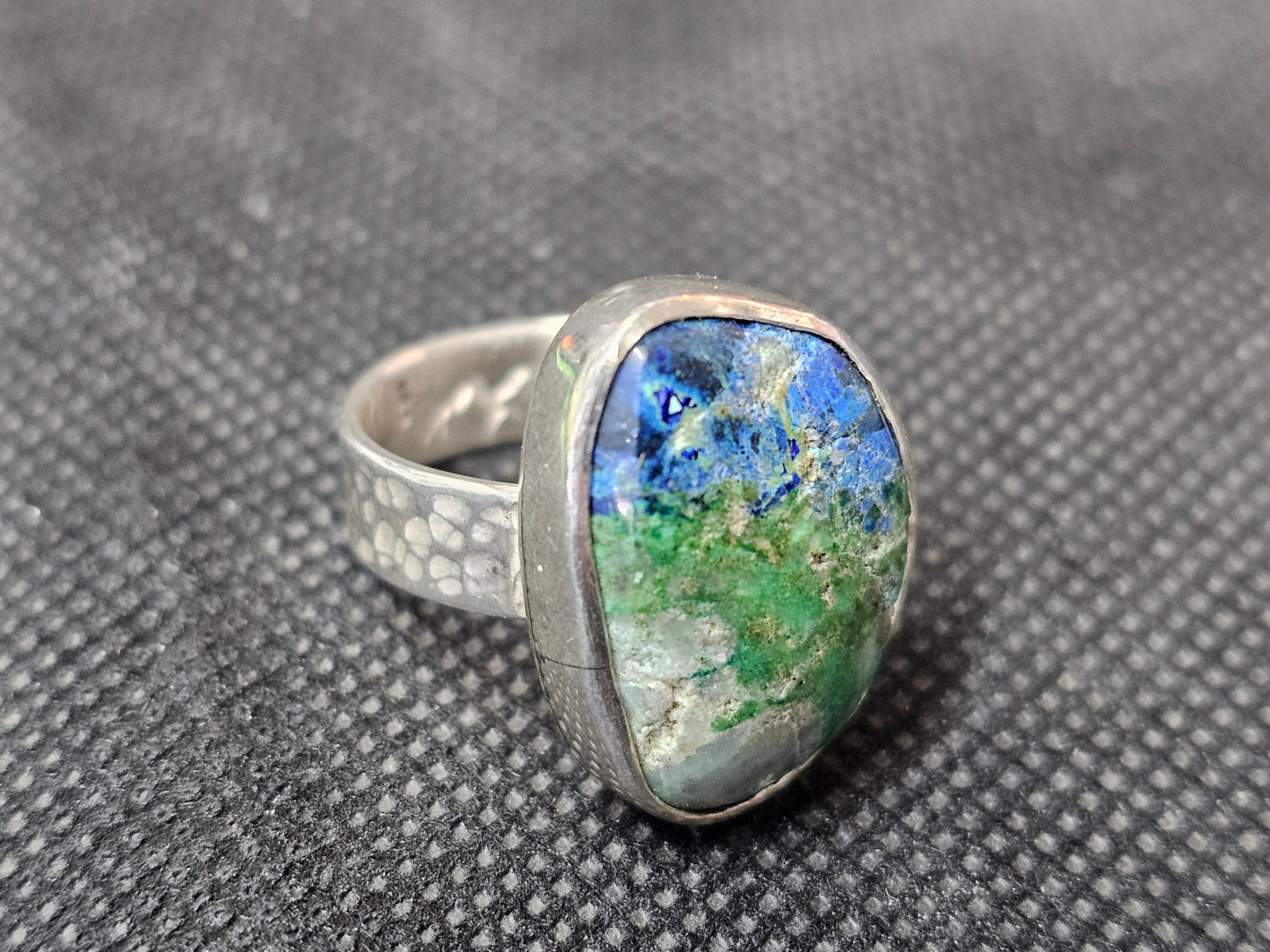 Handmade Silver Azurite Malachite Ring - Size 8 Sterling Silver Gemstone Ring