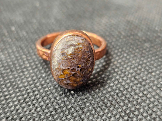 Handmade Copper Dinosaur Gembone Ring - Custom Size 7 Fossil Jewelry