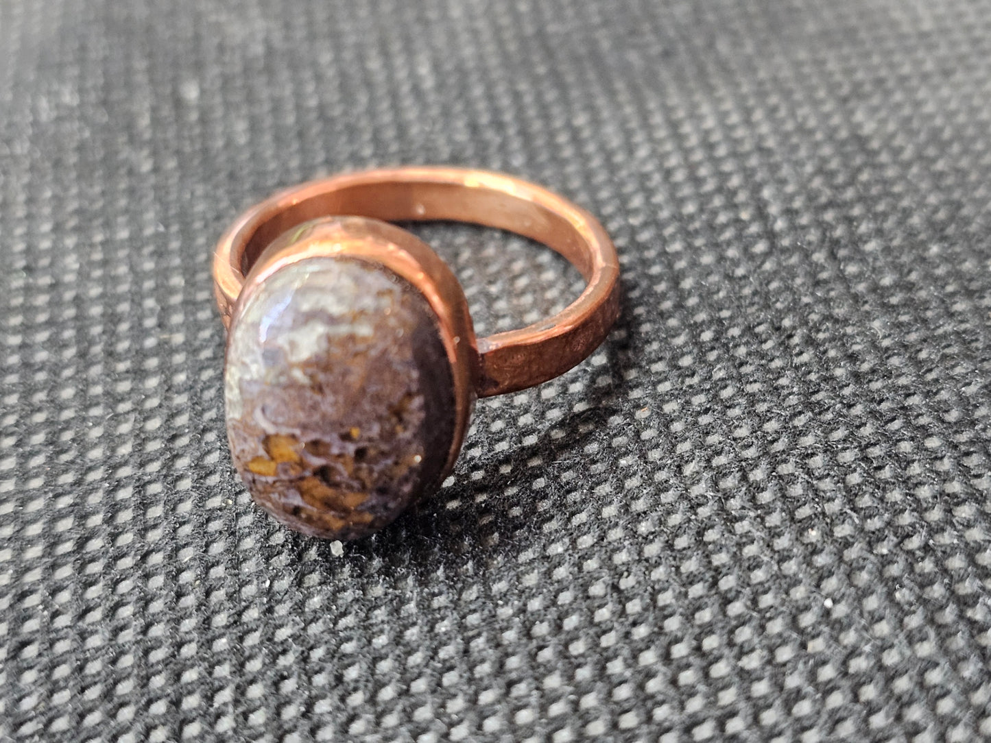 Handmade Copper Dinosaur Gembone Ring - Custom Size 7 Fossil Jewelry