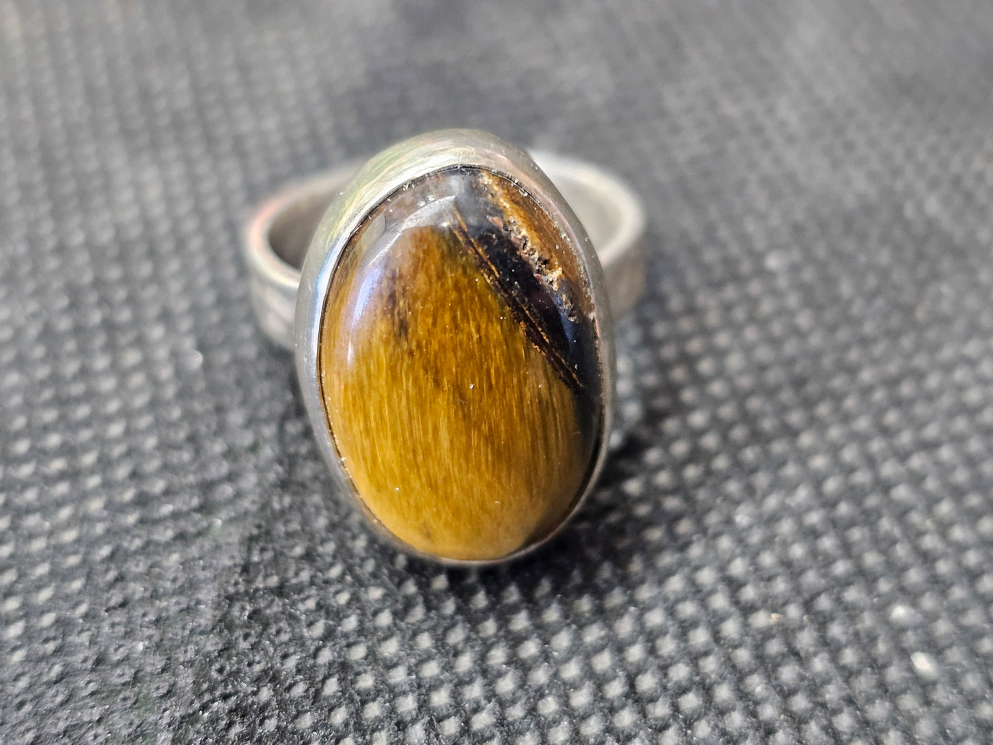 Handmade Silver Tiger's Eye Ring - Size 6.5 Sterling Silver Statement Ring