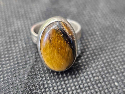 Handmade Silver Tiger's Eye Ring - Size 6.5 Sterling Silver Statement Ring