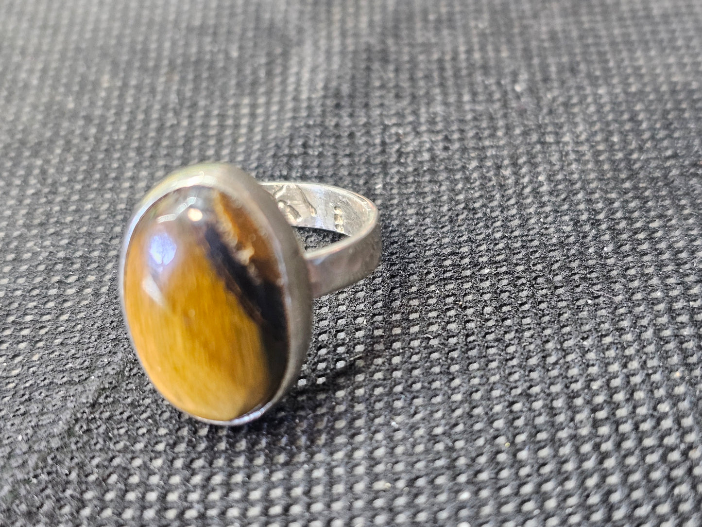 Handmade Silver Tiger's Eye Ring - Size 6.5 Sterling Silver Statement Ring