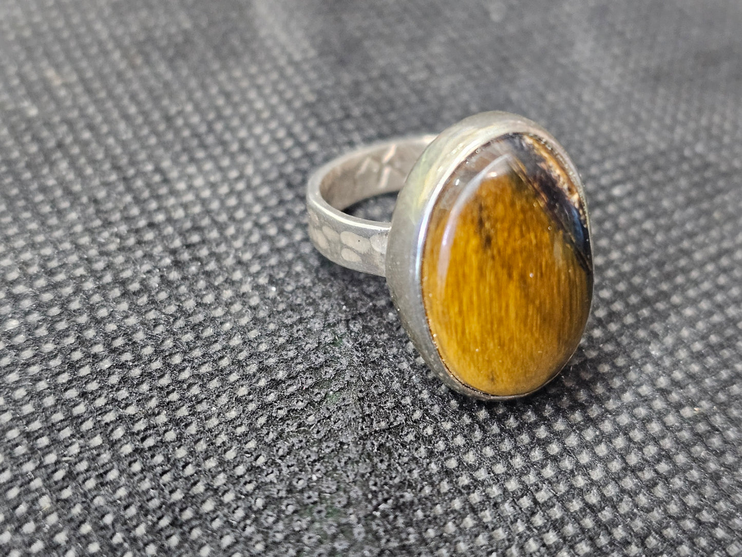 Handmade Silver Tiger's Eye Ring - Size 6.5 Sterling Silver Statement Ring