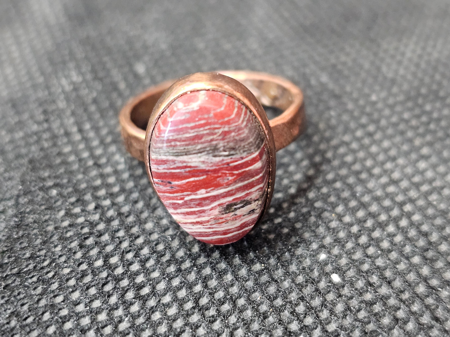 Handmade Copper Red Jasper Ring - Size 6 Banded Statement Ring