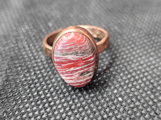 Handmade Copper Red Jasper Ring - Size 6 Banded Statement Ring