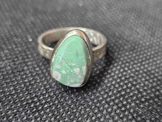 Handmade Silver Variscite Ring - Size 7 Teardrop Gemstone Ring