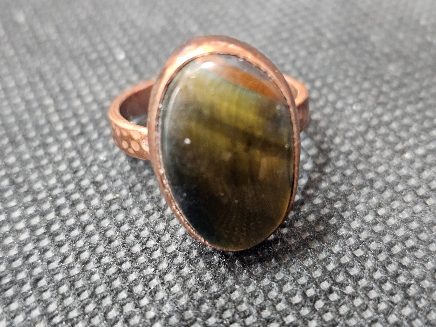 Natural Oval Tiger's Eye Copper Ring, Size 7 Gemstone Jewelry