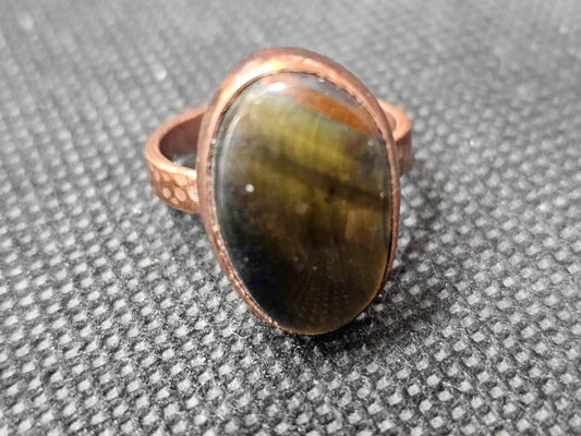 Natural Oval Tiger's Eye Copper Ring, Size 7 Gemstone Jewelry