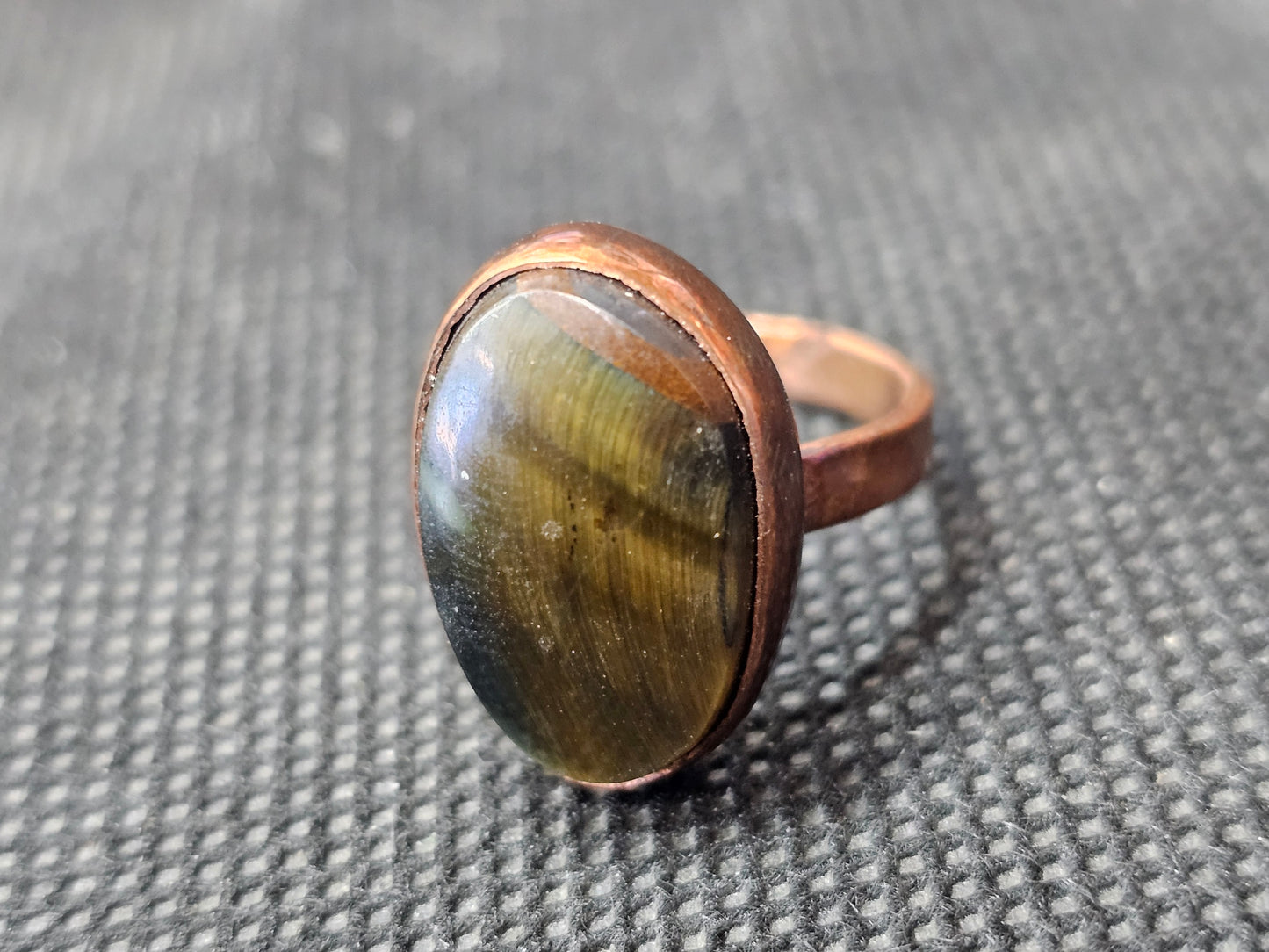 Natural Oval Tiger's Eye Copper Ring, Size 7 Gemstone Jewelry