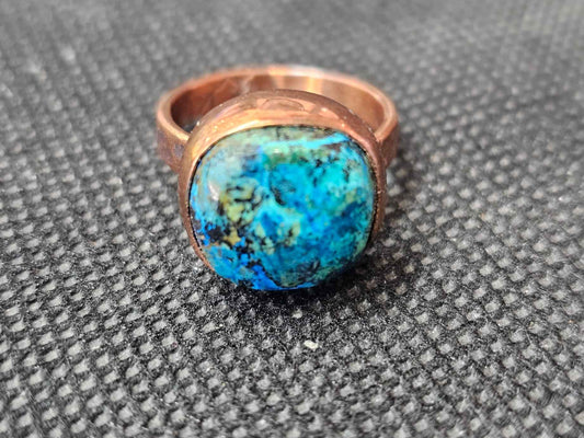 Natural Blue Turquoise Copper Ring, Size 5 Rounded Square Gemstone Jewelry