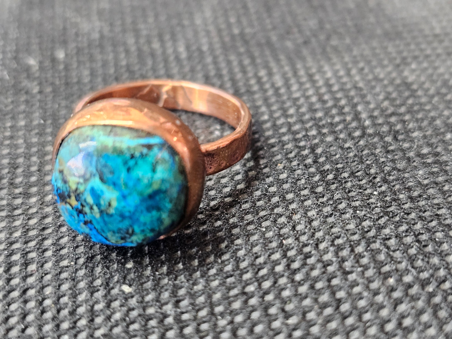Natural Blue Turquoise Copper Ring, Size 5 Rounded Square Gemstone Jewelry