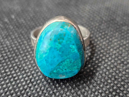 Natural Blue-Green Turquoise Silver Ring, Size 8 Pear Shaped Jewelry