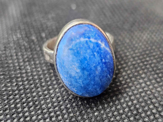 Handmade Silver Lapis Lazuli Ring - Size 7 Oval Statement Ring
