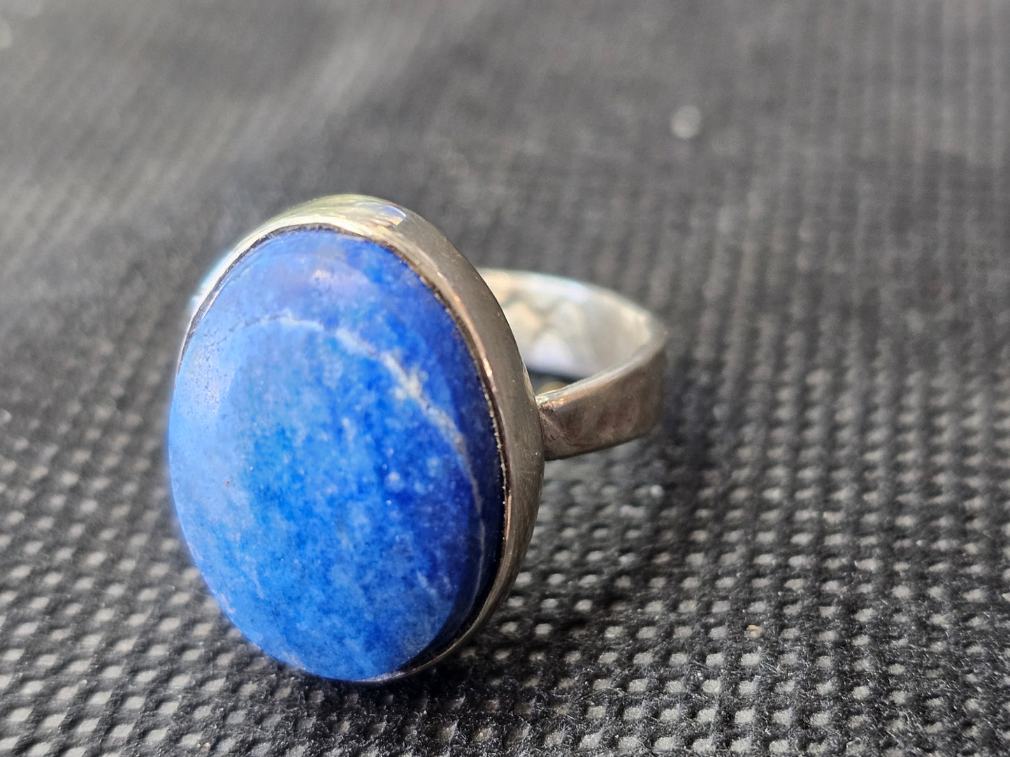 Handmade Silver Lapis Lazuli Ring - Size 7 Oval Statement Ring