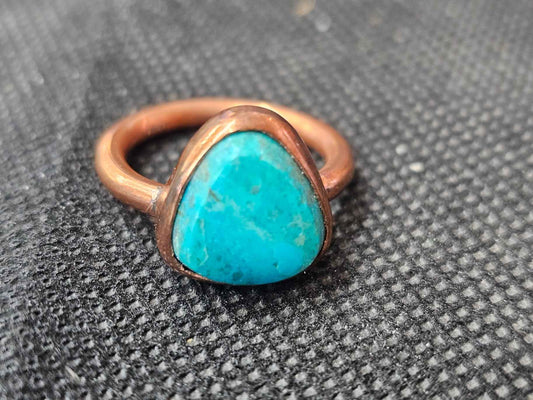 Natural Blue Turquoise Copper Ring, Size 6 Triangle Gemstone Jewelry