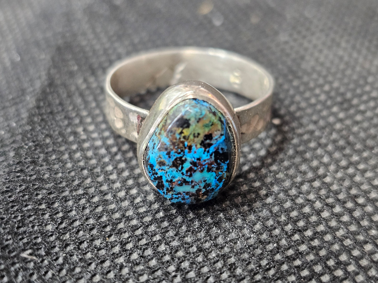 Natural Blue-Green Matrix Turquoise Silver Ring, Size 8 Fine Jewelry