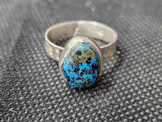 Natural Blue-Green Matrix Turquoise Silver Ring, Size 8 Fine Jewelry