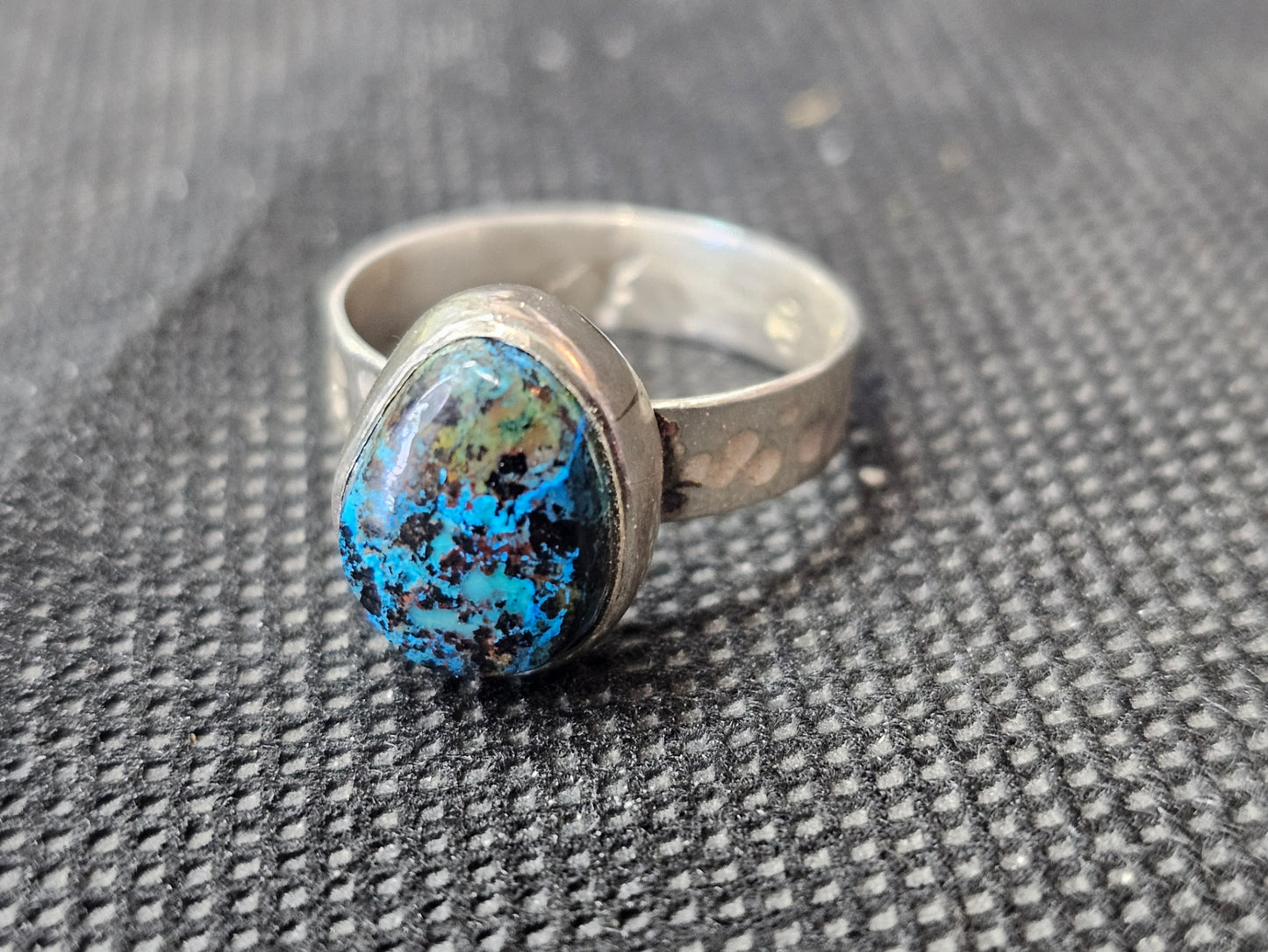 Natural Blue-Green Matrix Turquoise Silver Ring, Size 8 Fine Jewelry