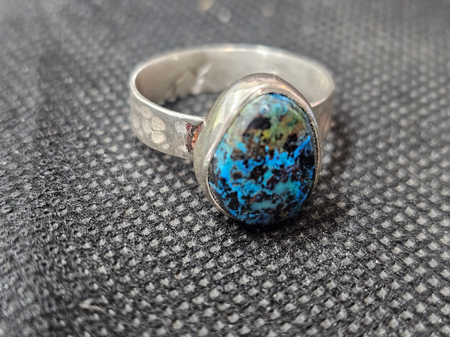 Natural Blue-Green Matrix Turquoise Silver Ring, Size 8 Fine Jewelry