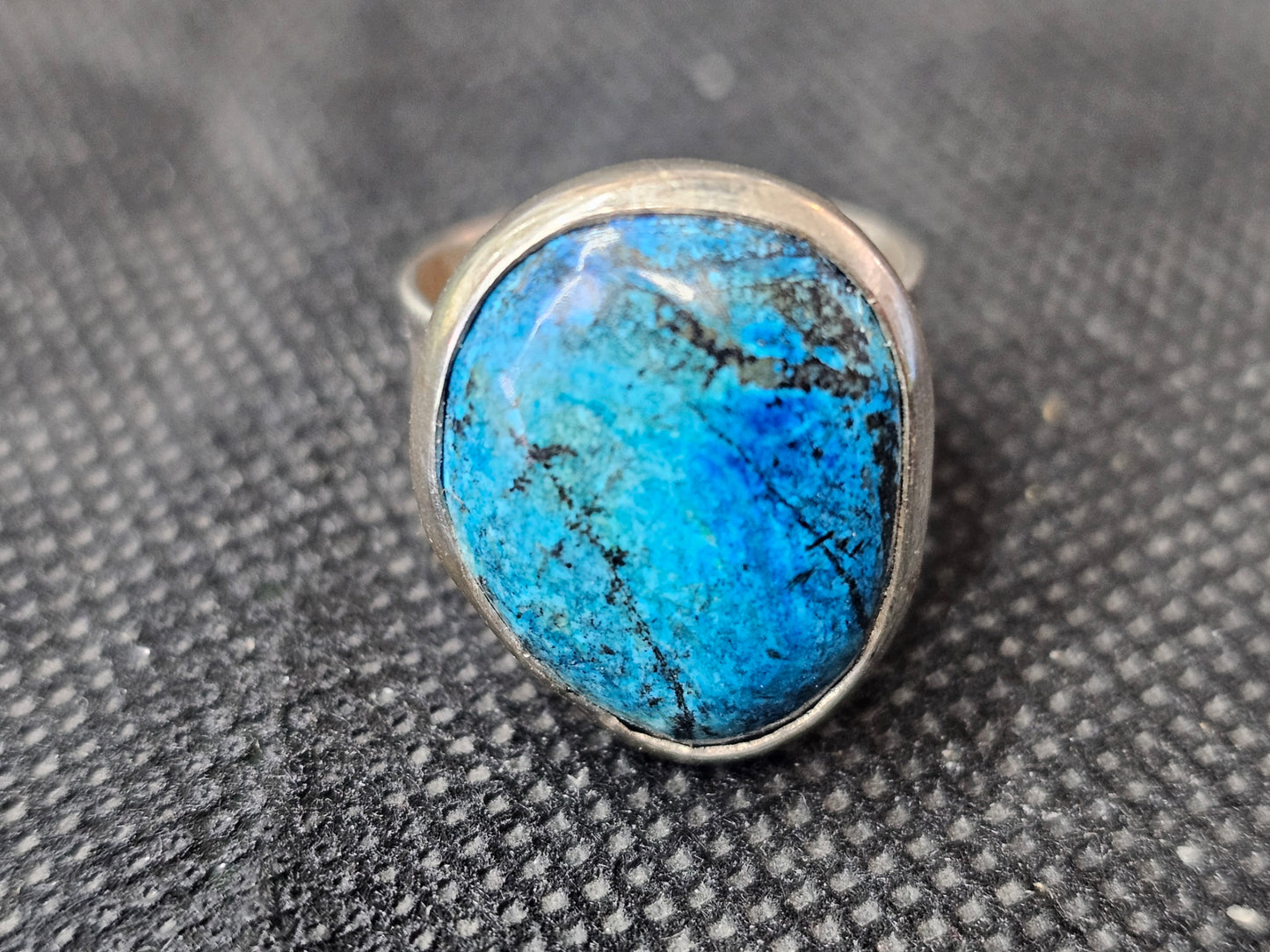 Natural Electric Blue Turquoise Silver Ring, Size 5.5 Organic Gemstone Jewelry