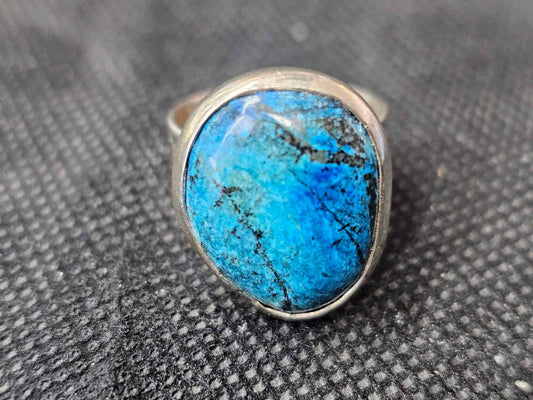Natural Electric Blue Turquoise Silver Ring, Size 5.5 Organic Gemstone Jewelry