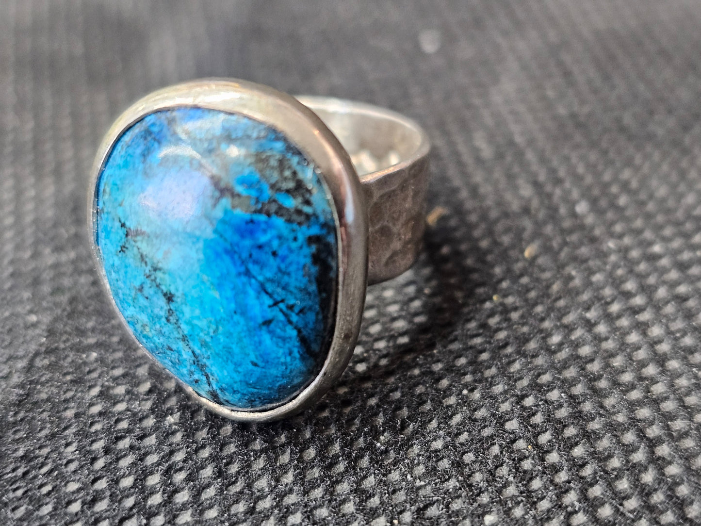 Natural Electric Blue Turquoise Silver Ring, Size 5.5 Organic Gemstone Jewelry