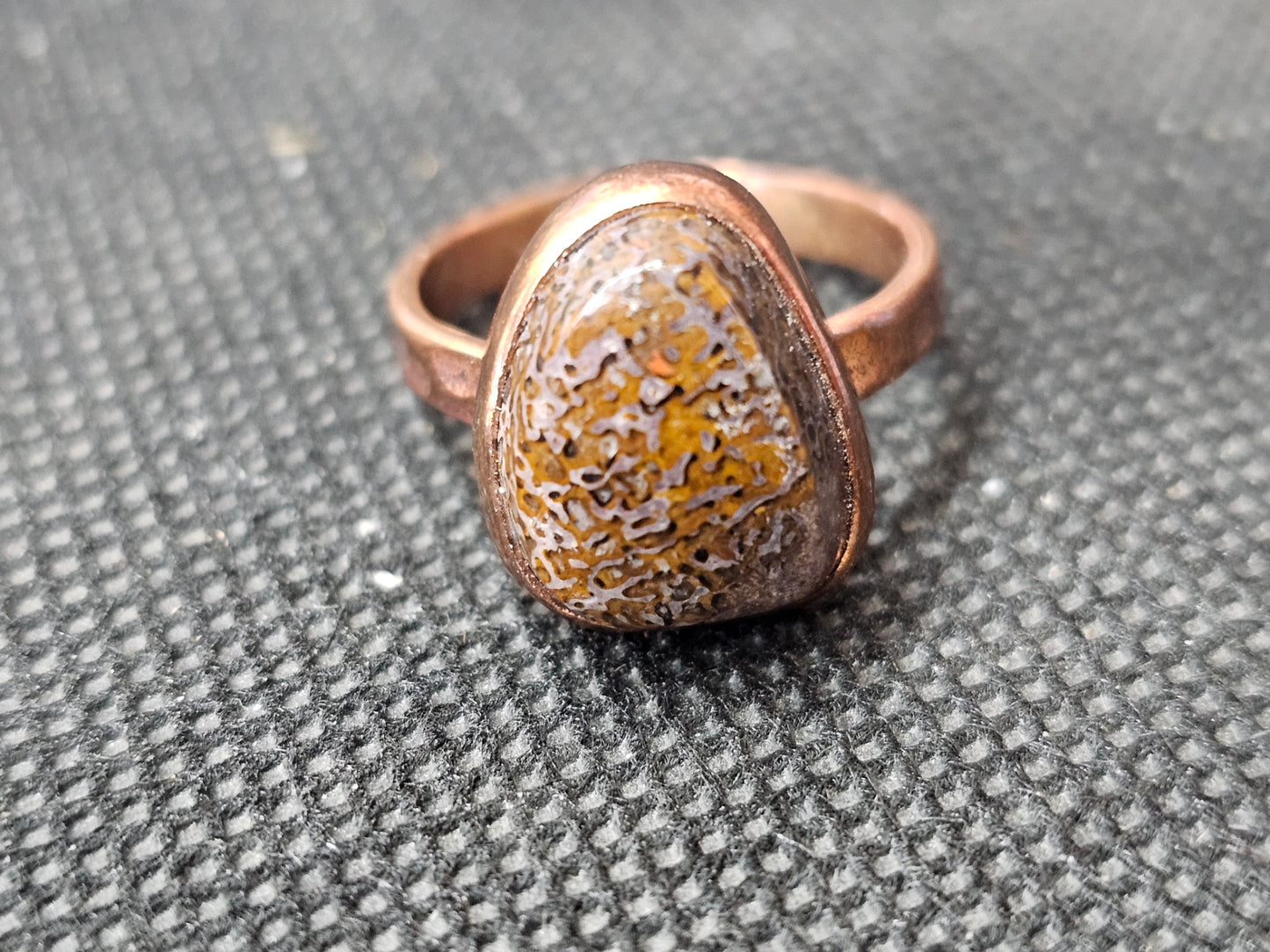 Natural Fossilized Dinosaur Bone Copper Ring, Size 7 Gemstone Jewelry
