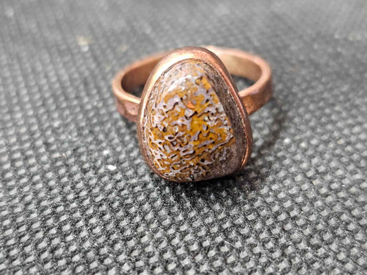 Natural Fossilized Dinosaur Bone Copper Ring, Size 7 Gemstone Jewelry