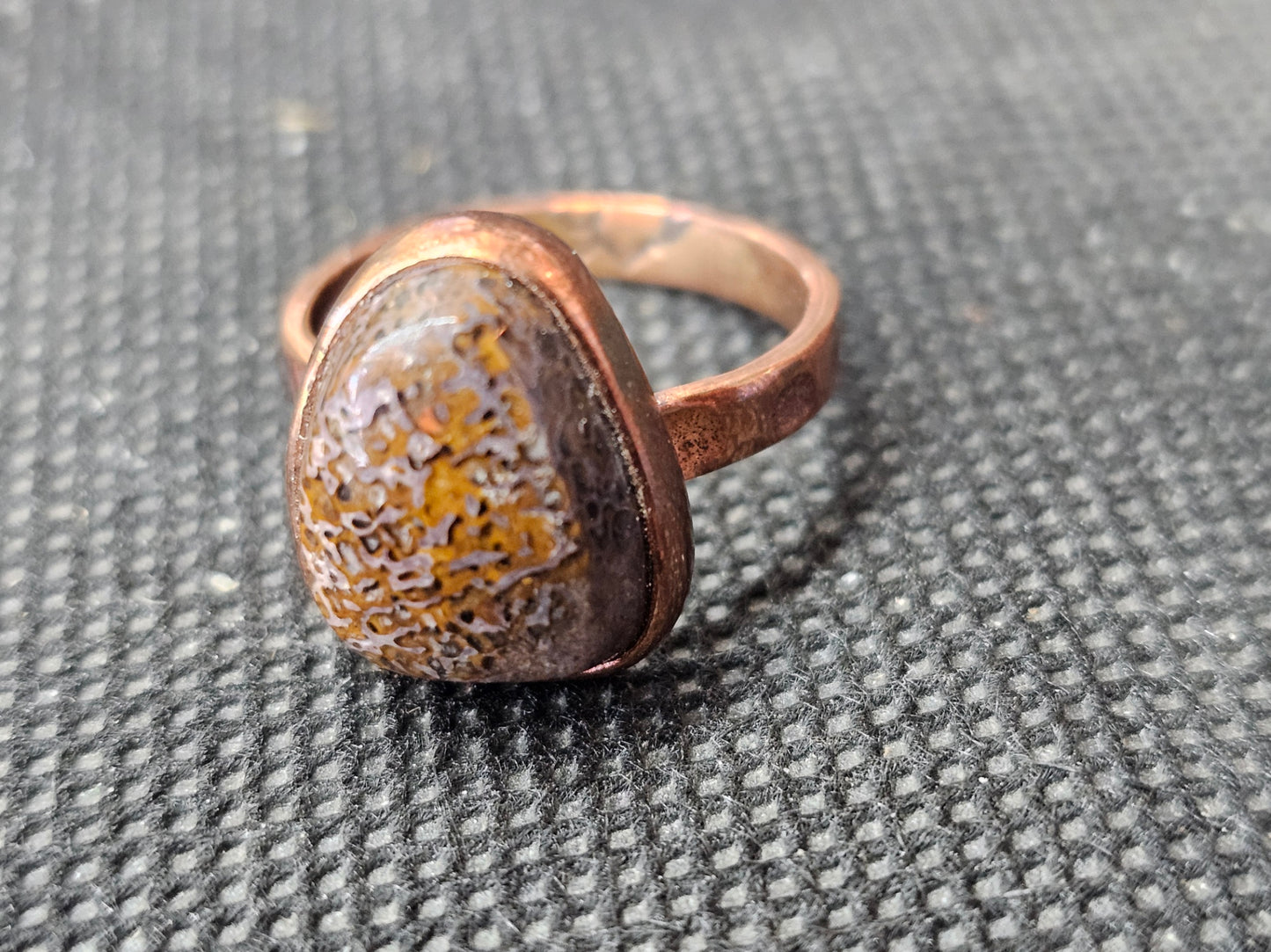 Natural Fossilized Dinosaur Bone Copper Ring, Size 7 Gemstone Jewelry