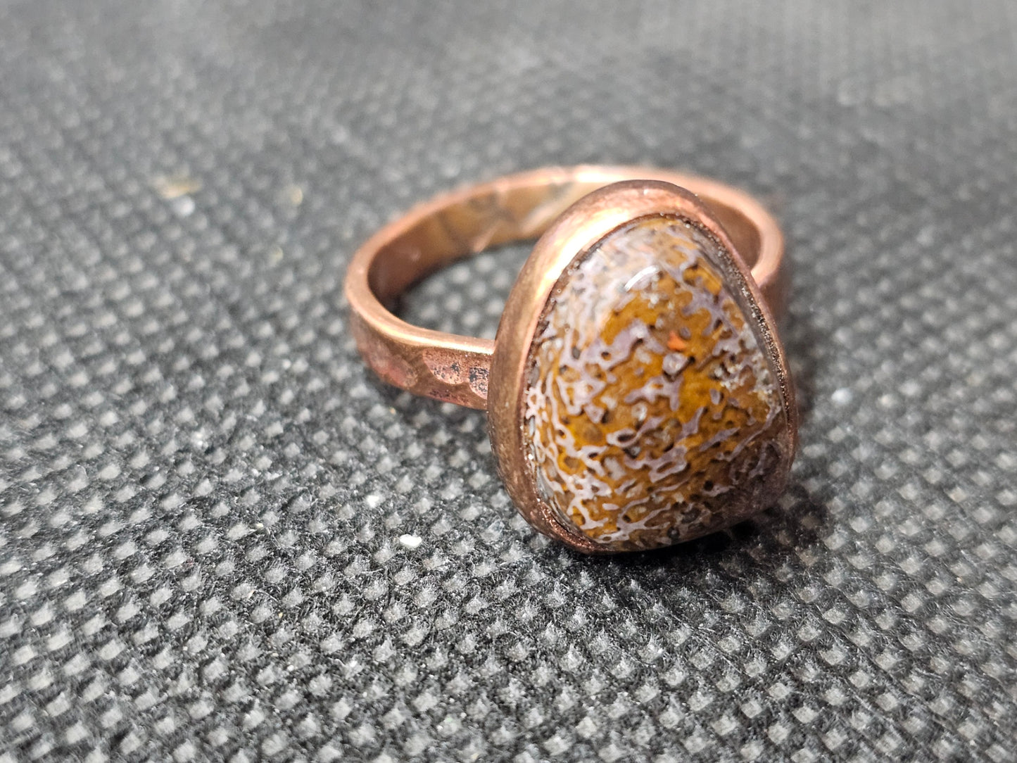 Natural Fossilized Dinosaur Bone Copper Ring, Size 7 Gemstone Jewelry