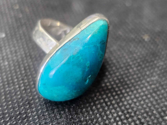 Natural Blue-Green Turquoise Silver Ring, Size 8.5 Pear Shaped Jewelry