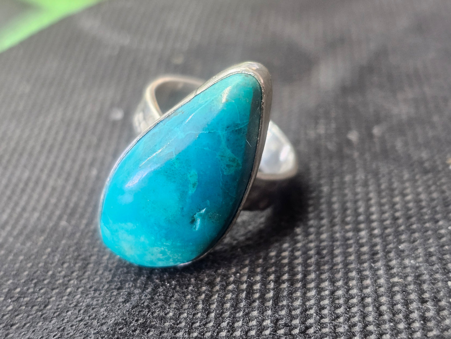 Natural Blue-Green Turquoise Silver Ring, Size 8.5 Pear Shaped Jewelry
