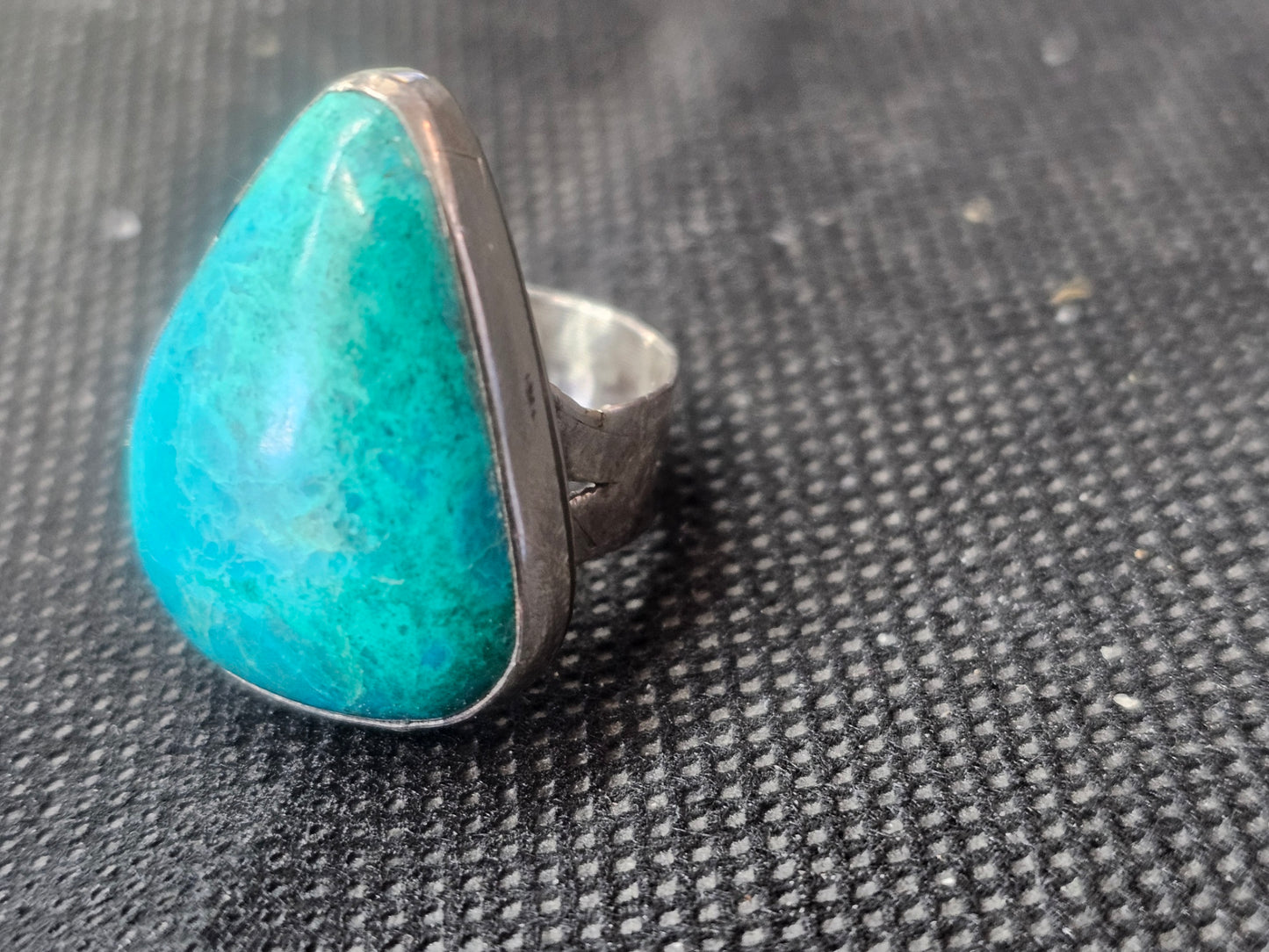 Natural Teardrop Blue-Green Turquoise Silver Ring, Size 5 Fine Jewelry