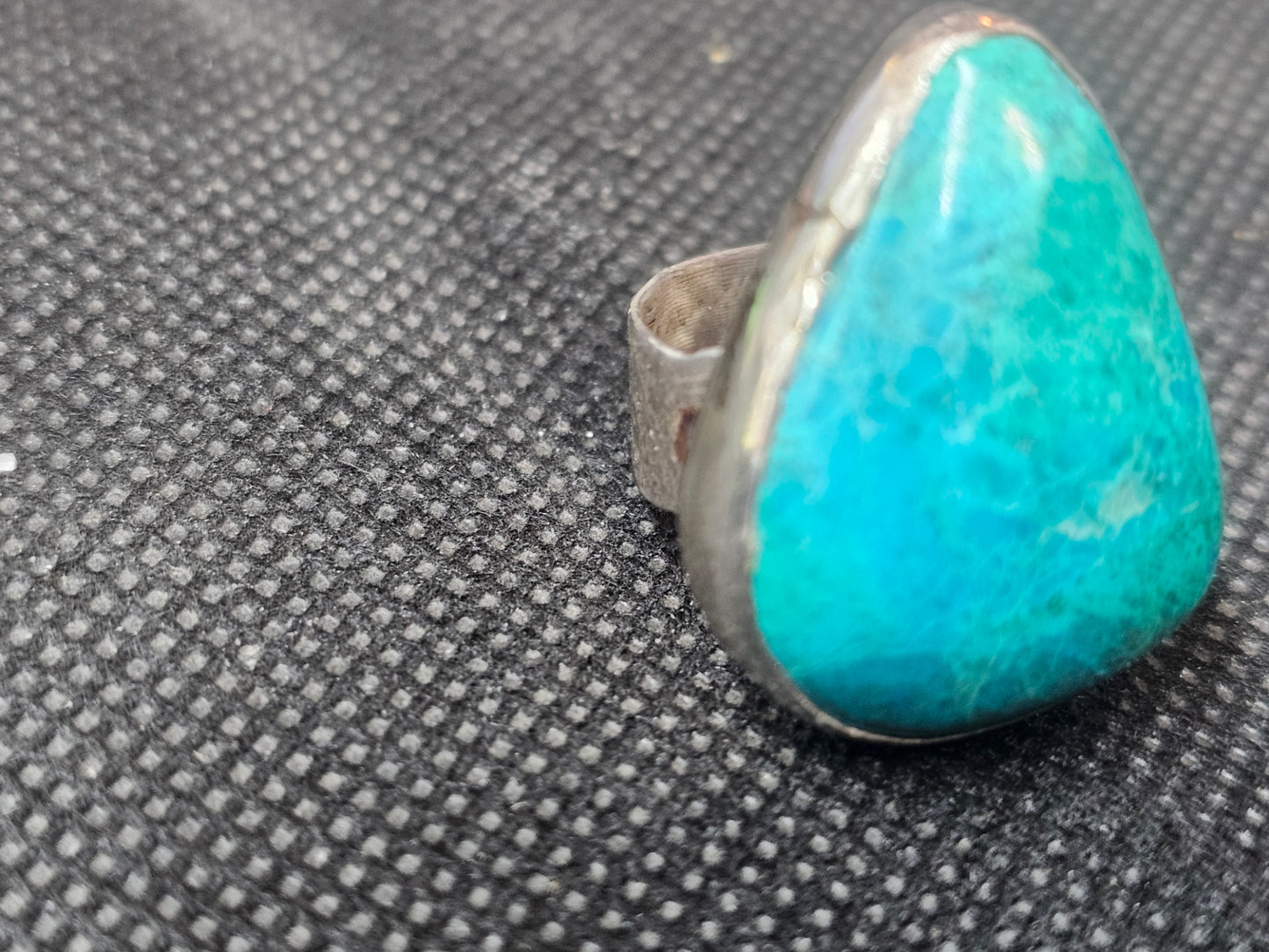 Natural Teardrop Blue-Green Turquoise Silver Ring, Size 5 Fine Jewelry
