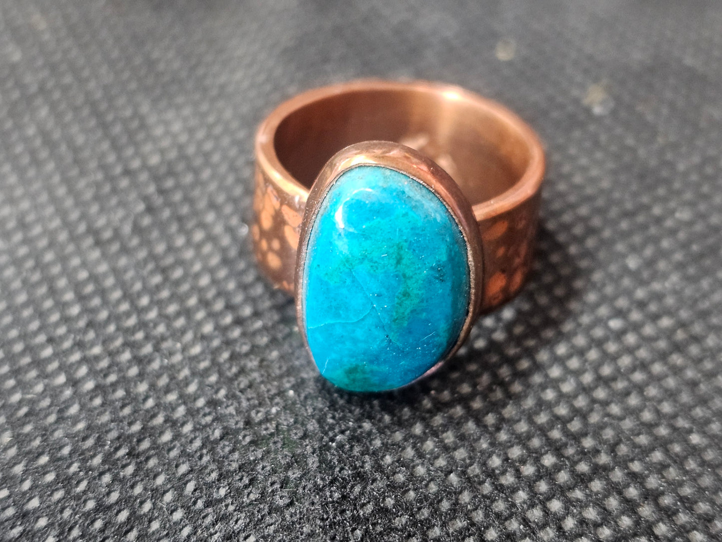 Natural Electric Blue Turquoise Copper Ring, Size 6 Wide Band Jewelry