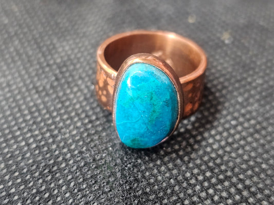 Natural Electric Blue Turquoise Copper Ring, Size 6 Wide Band Jewelry - Ghost Mountain Minerals