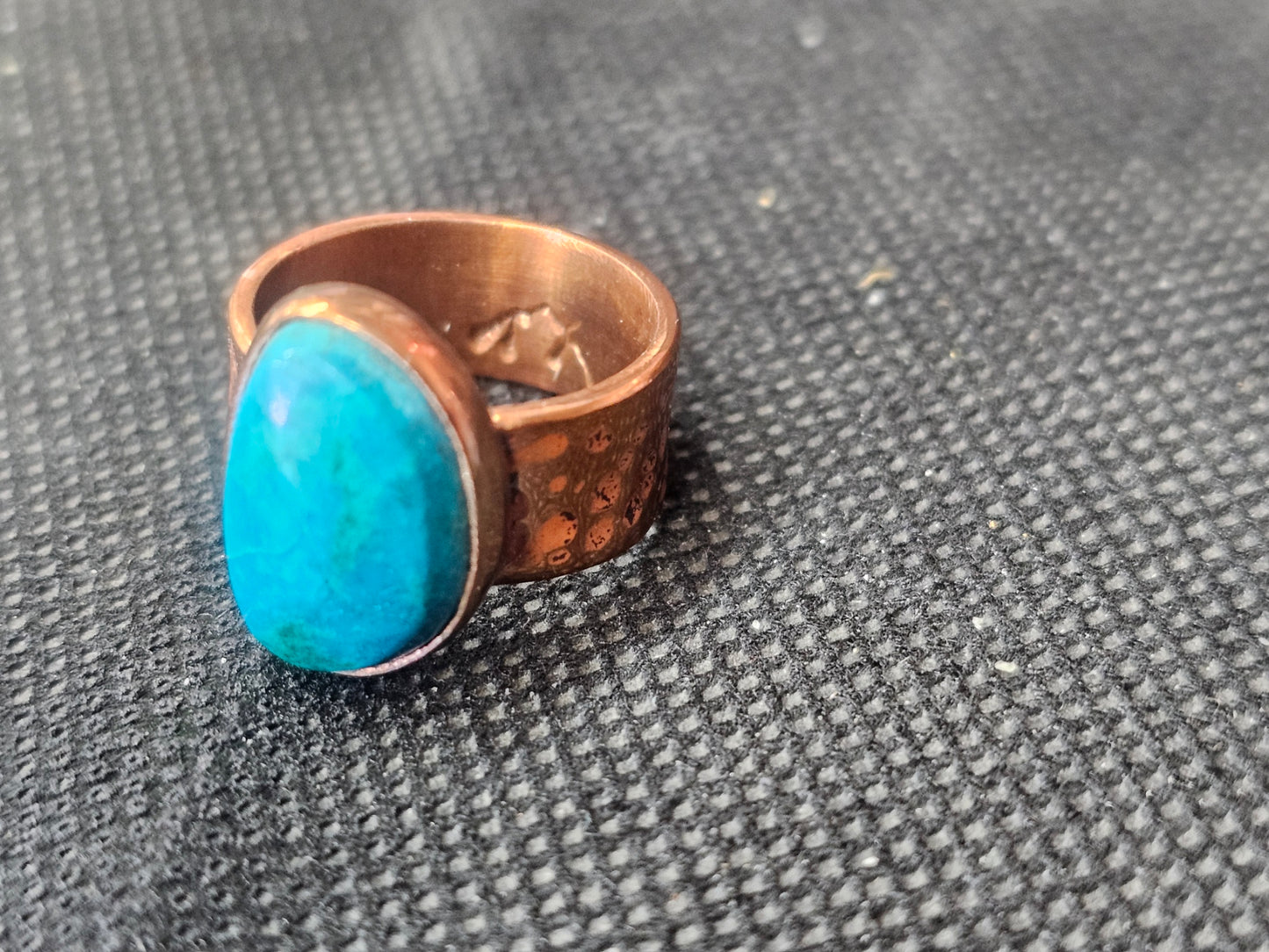 Natural Electric Blue Turquoise Copper Ring, Size 6 Wide Band Jewelry