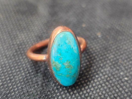Natural Blue Turquoise Copper Ring, Size 8 Earthy Artisan Jewelry - Ghost Mountain Minerals